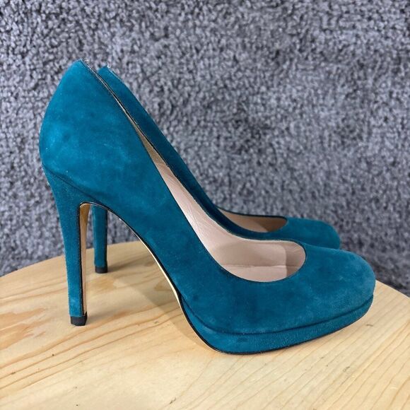 LK Bennett Suede Pumps Womens 9 Blue Slip On Round Toe Stiletto Made in Spain - Picture 4 of 10